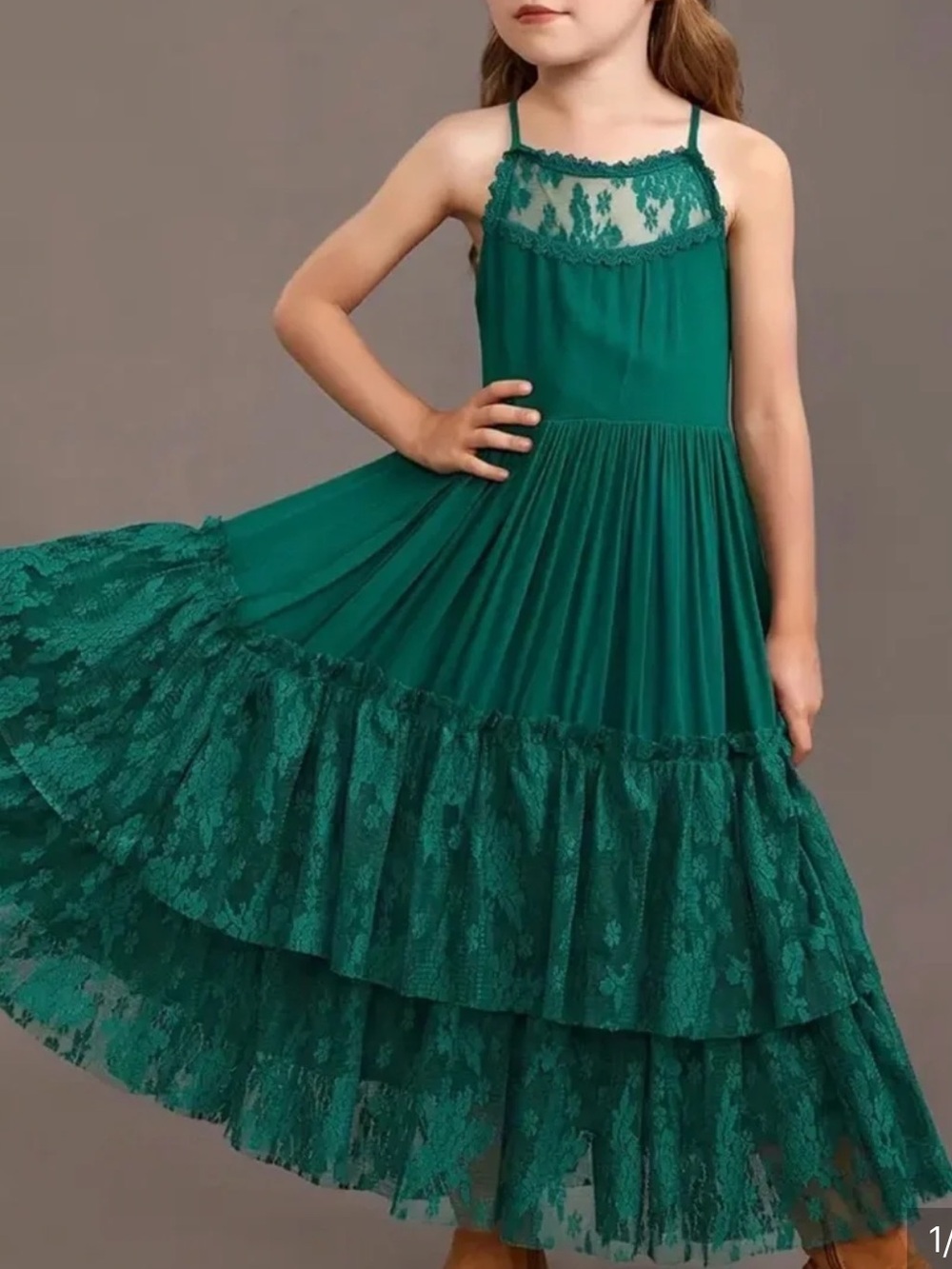 Joyfolie Catrin Dress Lace Ruffle Tiered Teal Green NWT